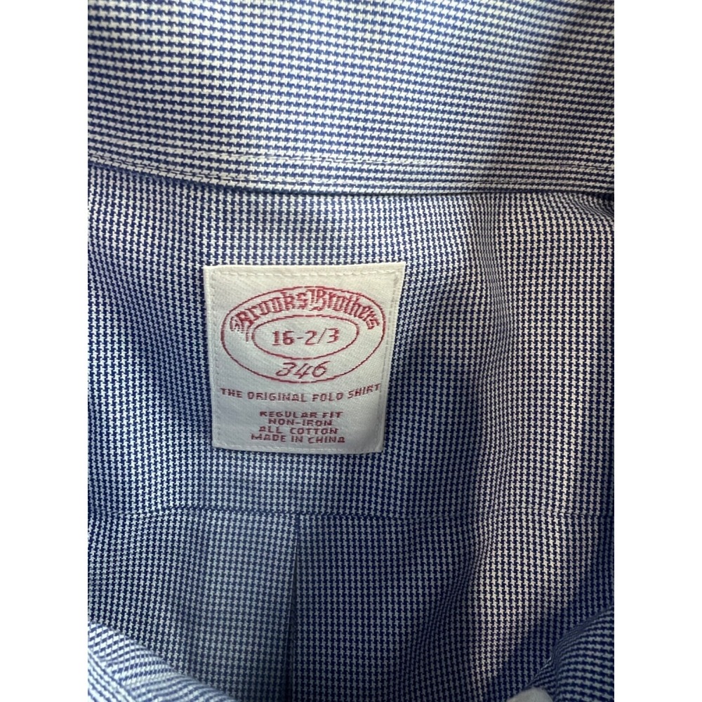 Brooks Brothers 346 Mens 16 2/3 Blue White Micro Check Non-Iron Dress Shirt - Picture 4 of 10